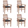 Dining Chairs 4 pcs with Anthracite Cushions Solid Teak Wood