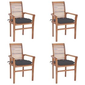 Dining Chairs 4 pcs with Anthracite Cushions Solid Teak Wood