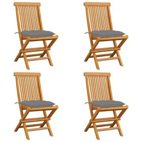 Patio Chairs with Gray Cushions 4 pcs Solid Teak Wood