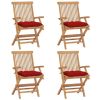 Patio Chairs with Red Cushions 4 pcs Solid Teak Wood
