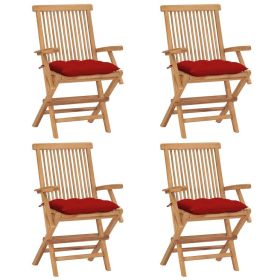 Patio Chairs with Red Cushions 4 pcs Solid Teak Wood