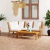 4 Piece Patio Lounge Set with Cushion Cream Solid Acacia Wood