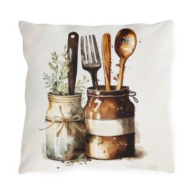 Decorative Outdoor Pillows - Set Of 2, Rustic Farmhouse Utensils