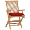 Patio Chairs with Red Cushions 4 pcs Solid Teak Wood