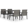 5 Piece Patio Dining Set Poly Rattan Gray