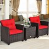 3 Pieces Rattan Patio Furniture Set with Washable Cushion