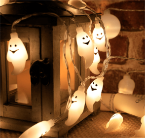 Halloween Battery Remote Control USB LED String Lights (Option: White ghost-6meters 40lights color)