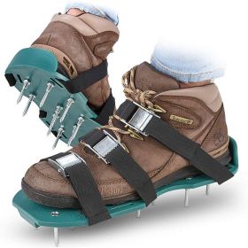 Lawn Aerator Shoes with Stainless Steel Shovel, Free-Installation Aerating Shoe with Hook & Loop Straps, Heavy Duty Spiked Aerating Sandals, One-Size- (type: 2 packs, Color: as Pic)