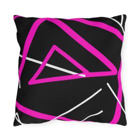 Decorative Outdoor Pillows With Zipper - Set Of 2, Black And Pink Geometric Pattern (Sizes: 16" √ó 16")