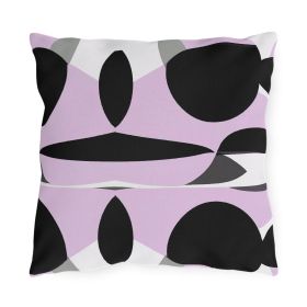 Decorative Outdoor Pillows With Zipper - Set Of 2, Geometric Lavender And Black Pattern (Sizes: 16" √ó 16")