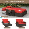 Outdoor Wicker Daybed with Folding Panels and Storage Ottoman