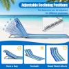 3 Pieces Beach Lounge Chair Mat Set 2 Adjustable Lounge Chairs with Table Stripe